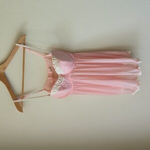 Jezebel pink camisole white ruffle trim padded bra Sz S soft powder pink